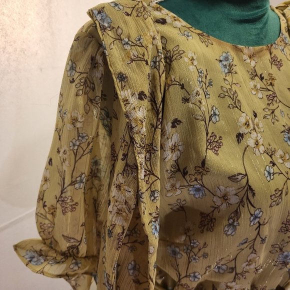 💚💛Favlux Puff Sleeved Ruffle Sage Mini Dress- Medium - Picture 3 of 12